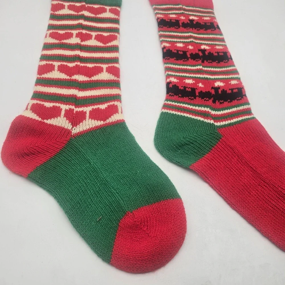 2 VTG‎  Large Wool Christmas Stockings Hearts & Train Sand DOLLAR Designs